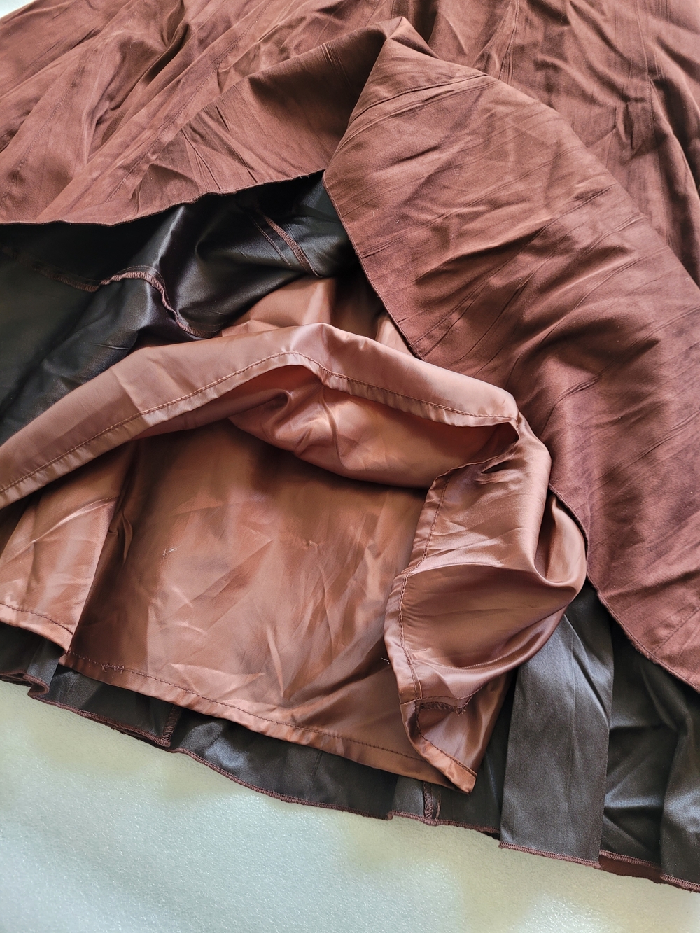 Vintage Faux Suede A-line Midi Skirt Gored Flared Chocolate Brown Size 10 - Picture 6 of 13